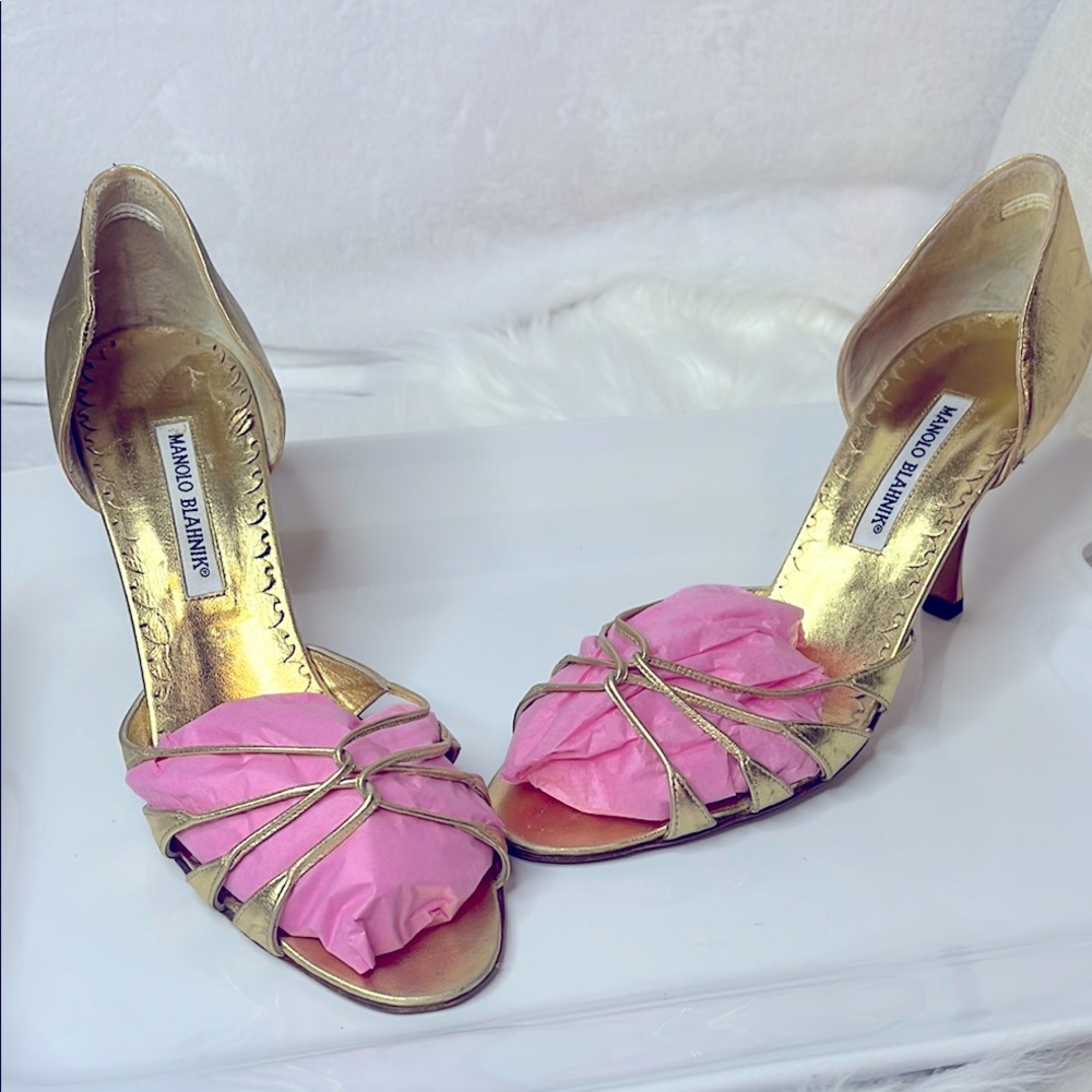 MANOLO BLAHNIK VINTAGE STRAPPY OPEN TOED HEELS